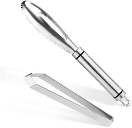 2 Pz Strumento per Raschiare le Squame di Pesce, Rimozione Manuale Delle Squame di Pesce e Morsetto per Lische di Pesce Acciaio Inossidabile Coltello per Squamare il Pesce per Cucinare il Pesce