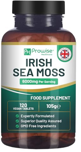Irish Sea Moss Tabletten Hochdosiert 6000mg – Irish Sea Moss Nahrungsergänzungsmittel 120 vegane Tabletten Hochdosiert – In Großbritannien hergestellt – Gentechnikfrei von Prowise
