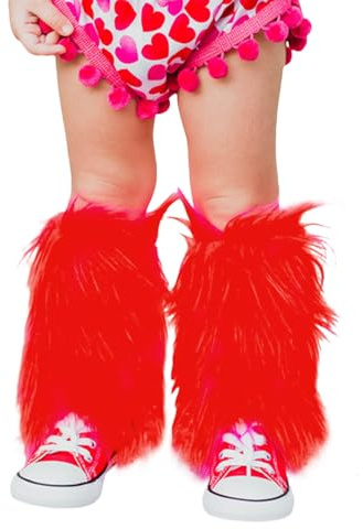 FeMereina Kid Girl Faux Fur Leg Warmers Solid Color Soft Cozy Fuzzy Boot Cuff Cover Party Costumes Winter Clothes (Red, L)