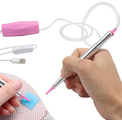 Lápiz de Pintura de Diamantes Electrónico, Lápiz para Pintar Arte con Diamantes al Vacío Bolígrafo de Pintura de Diamante Eléctrico para Pintura de Diamantes, Decoración de Uñas (Rosa)