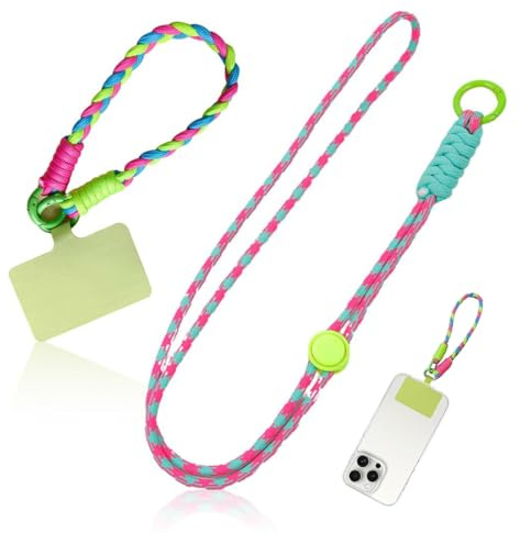GNALIA 2 Pezzi Cordino per Cellulare Telefono Universale,Adatto a Tutti Gli Smartphone, Rimovibile Cordino da Collo Nylon Catena Collana Tracolla con Toppa di Fissaggio,tracolla cellulare donna