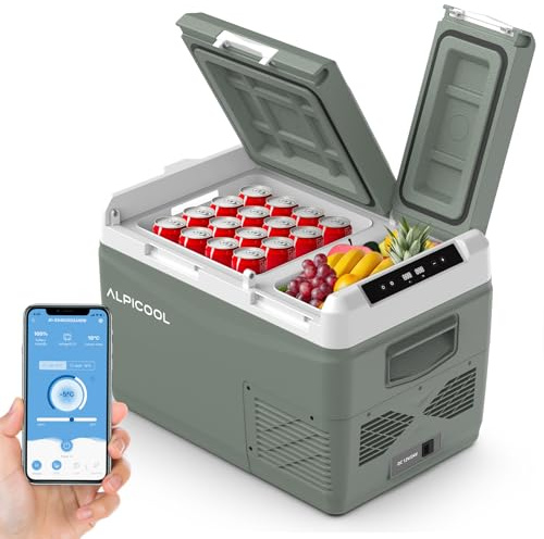 Alpicool KLS38 Frigo per Auto 31L con APP, 2026 Doppia Zona Frigorifero Portatile Elettrico 12/24V DC 100~240 V AC,Frigo Portatile per Camion Viaggio Picnic,-20℃-20 ℃,con Scomparto Ghiaccio,Verde
