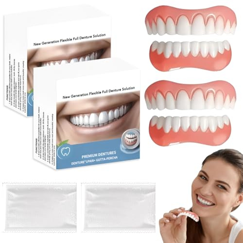 LAKPYN 2 Pezzi Su E Giù Protesi Dentale Silicone,Dentiera Provvisoria,Con Dentizione Da 10g, Unisex,Accessori Cosplay Per Un Sorriso Perfetto