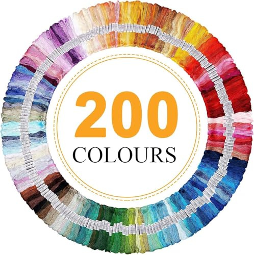 200 Colours Embroidery Threads, Cotton Cross Stitch Floss Kit for Beginners, Friendship Bracelets, Sewing, Punch Needle & DIY Crafts
