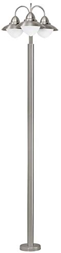 Eglo Lampadaire extérieur SIDNEY, luminaire extérieur à 3 flammes, lampe sur pied en acier inoxydable, verre : blanc, opale mat, couleur : argent, douille : E27, IP44