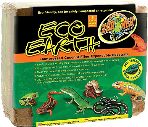 Zoo Med Eco Earth - Natürliches Kokosfasersubstrat für Terrarien und Reptilien, für Amphibien, Reptilien und Insekten, kompostierbar und recycelbar (3er-Pack)