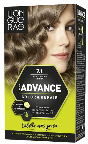 Llongueras Color Advance Tinte Pelo Mujer Coloración Permanente Color Intenso Hasta 5 semanas - Tono 7.1 Rubio Medio Ceniza