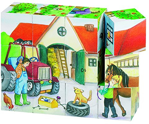 Goki 57832 - Würfelpuzzle - Leben auf dem Bauernhof