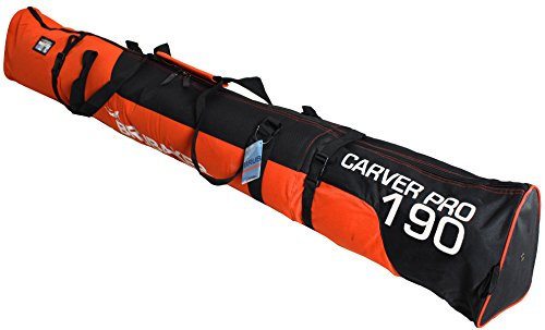 BRUBAKER 'Carver Pro 2.0' - Nouvelles Couleurs - Housse à Skis rembourrée pour 1 Paire de Skis et Bâtons - 190 cm - Orange/Noir/Blanc