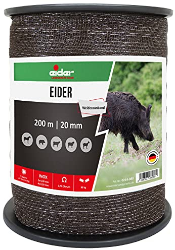 Eider Weidezaun 200m, 20mm, Schwarz - Hohe Leitfähigkeit, Sehr Robust - Nur 4,60 Ohm/m - Unser zum Kampfpreis