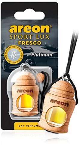 AREON Fresco Auto Parfüm Sport Lux Platin Autoduft Hängend Flasche Glas Duftflakon Parfüm Flakon Holz Lufterfrischer Aufhängen Anhänger Spiegel Schwarz 4ml 3D (Pack x 1 Platinum)
