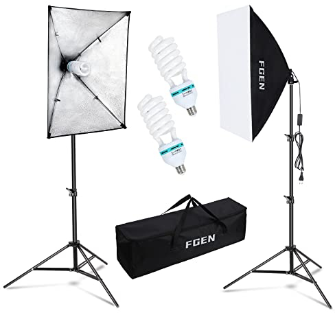 135W 5500K Softbox Photo Studio Set, lámpara fotográfica FGen 2x50x70cm, iluminación para Estudios fotográficos con Base E27, lámpara fotográfica Soportes de luz Ajustables de 2M para