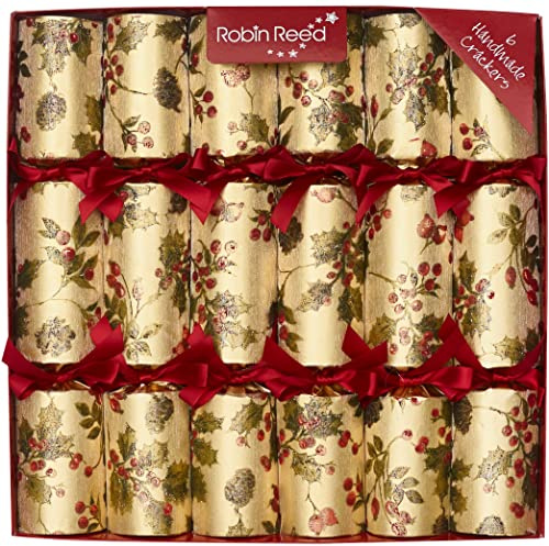 Robin Reed 6 x 12 inch Handmade Luxury Christmas Crackers - BERRY GARLAND FABRIC - with luxury Mayfair gift (62041)