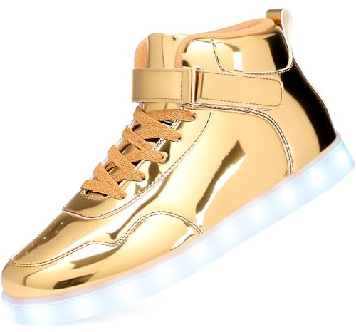 APTESOL 11 modalità LED Scarpe da Ginnastica Alte Luminose per Donna e Uomo Unisex - Scarpe con luci Lampeggianti Ricaricabili USB [Oro,40]