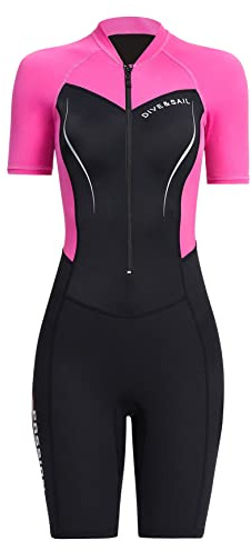 Women Neoprene Shorty Wetsuit 1.5mm Short Sleeve Wetsuit One Piece Zipper Diving Suit UPF 50+ Shorty Wetsuits Sun Protection Scuba Swimsuit XXL