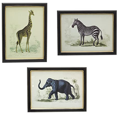 Carousel Home Set of 3 Jungle Safari Animal Pictures for Walls | Zebra, Elephant, Giraffe Framed Wall Art Prints | Pack of Three Framed Animal Wall Art
