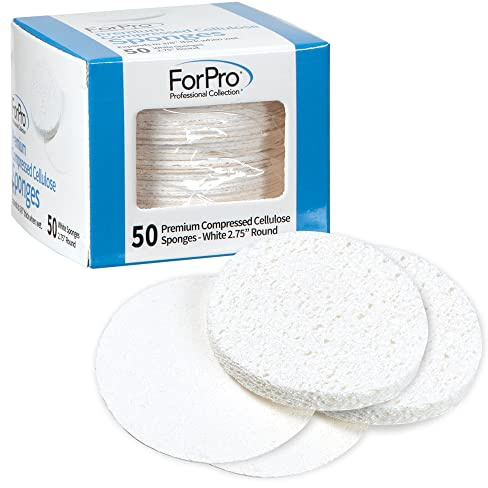 ForPro Professional Collection Premium Compressed Facial Sponges, 50-Count Cellulose Sponges for Facial Cleaning, Exfoliating and Makeup Removal, 2.75 Round, White
