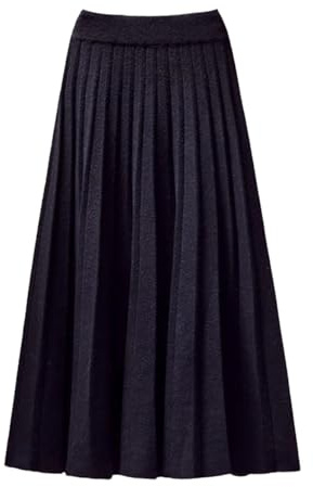 REHJJDFD Jupe longue plissée en maille pour femme - Automne/hiver - Bleu - Taille haute - Longueur mi-mollet, Noir , Taille unique