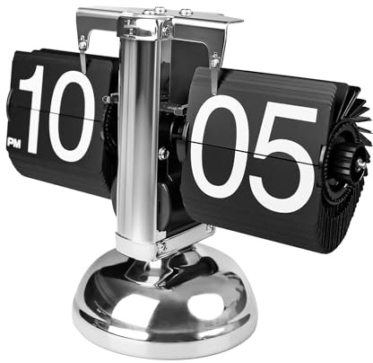 SCOAGE Flip Desk Clock, Retro Vintage Auto Down Clock, Large Number Mechanical Battery Powered Operated Clocks for Home & Office Decor (Black)