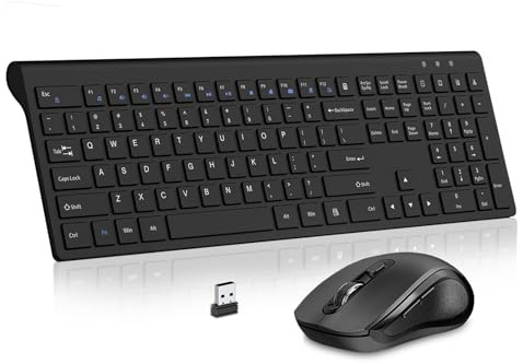 Kombination av trådlös tangentbordsmus, 2,4 G USB full storlek trådlös dator tyst tangentbord och justerbar mus, saxströmbrytarnyckel, Fn-lås, för bärbar dator PC Chromebook och Windows 11/10/7/XP