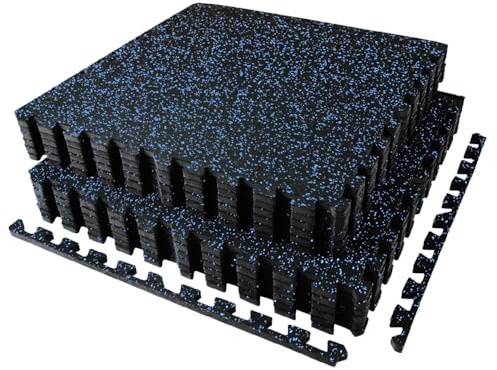 AIRHOP 0.56in Thick 48 Sq Ft Exercise Equipment Mats, 12 Tiles Upgraded Rubber Top with High Density EVA Foam, Large Interlocking Puzzle Gym Flooring for Home Gym, Heavy Weight Workout,Black & Blue