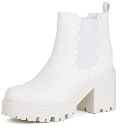JABASIC Chelsea Boots Damen Stiefel Plateau Klassische Stiefeletten mit Absatz (38,White)