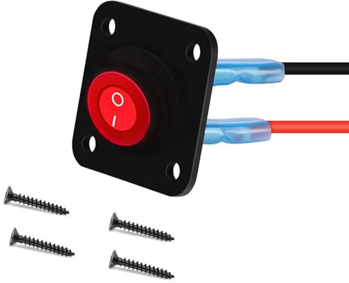 RUNCCI-YUN 12V-24V interrupteur a bascule, LED Interrupteur à Bascule Rond,1Gangs,Étanche DC12V-24V 20A SPST Rond Panneau de commutation 12V pour Voiture, Camion, Voitures de Course, Marine(rouge）