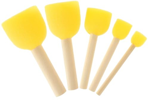 5 Pcs Round Foam Brush Set Yellow Paint Sponges Wooden Handle Sponge Brush Set Washable Foam Paint Brushes Foams Brushes For A Variety Of Arts And Crafts DIY Painting Projects(5 Sizes)