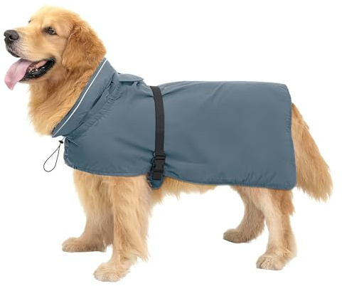 Manteau de Pluie Imperméable pour Chien Zellar, Adjustable et Léger avec Bande Réfléchissante & Passage pour la Laisse, Enfilage Facile, Manteau Chien Imperméable pour Chiens Moyens et Grands, L Gris