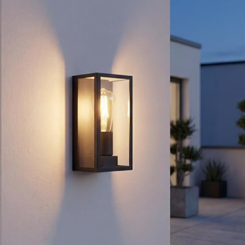 Utomhusvägglampa vintage svart aluminium väderbeständig IP44 E27 max. 60 W H: 23,5 cm outdoor entré terrass trädgård innergård fasad utomhusbelysning vägg