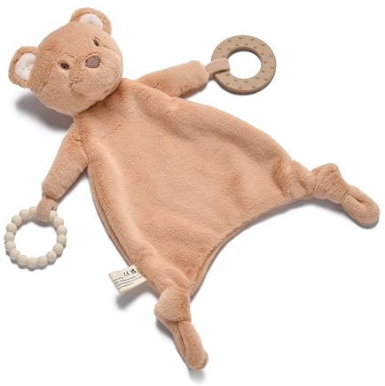 Jumini Baby Comforter with Silicone Teether Ring – Soft Plush Security Blanket for Babies – Safe & Snuggly Lovey – CE & UKCA Tested – Ideal for Newborns & Infants (Bear)