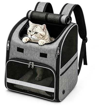 Katzenrucksack, Tragbare und Faltbare Katzentasche, Atmungsaktive und Leichte Hunderucksack, Multifunktionales Rutschfestes, Wasserdichtes Oxford-Tuch mit viel Platz, Grau 10kg