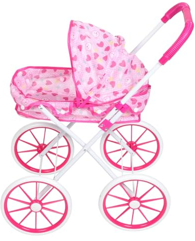 ORFOFE Passeggino per Bambole Pieghevole Rosa Ampio Spazio e Accessori, Giocattolo per Bambine per Gioco di Finzione e Sviluppo Motorio