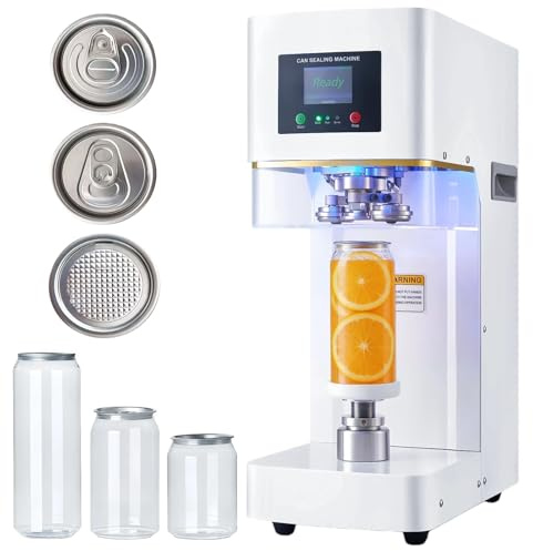 Commercial Can Sealer Machine for 202# (55mm) Lids, 2s Rapid Automatic Can Sealer with Touch-Control Synchronized Motor, 2.4-6.7 Height Adjustable Canning Machine for Soda, Coffee, Drinks - White
