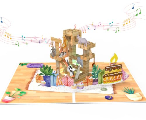 Cat Tree Birthday Card, Pop-Up Musical Birthday Card with Colorful Lights, Birthday Card/Gift for Boys, Girls, Men, Women, Wife, Husband