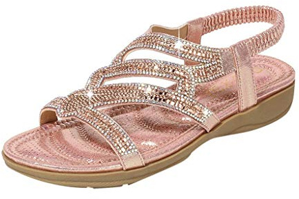 Sandaletter dam med kilklack guld, sandaletter damer glitter elegant strass glitter strandsandaler boho kilsandaler lätta ankelsandaler mjuk sula kilsandaletter halkfria sandaletter