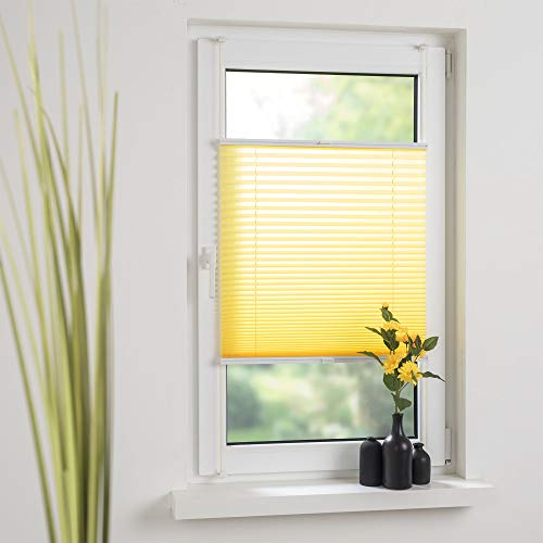 Liedeco® Plissee verspannt mit Klemmträger / 90 x 150 cm Lemon Yellow (gelb) (Breite x Höhe) / lichtdurchlässig Blickdicht und stufenlos verstellbar/leichte Innen-Montage ohne Bohren
