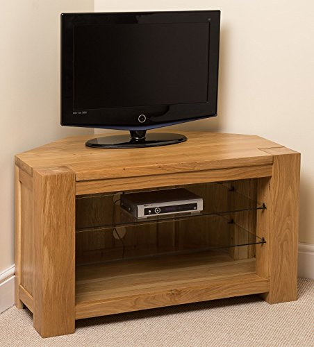 Oak Furniture King Kuba Solid Oak Corner TV Unit | Oak TV Unit with Storage | 104 x 61 cm Wooden TV Stand | Kuba