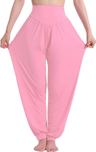 Hoerev Super Soft Spandex Byxor Modal Harem Yoga Pilates，Ljusrosa，XS
