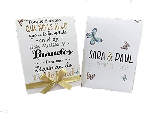 Lágrimas de Felicidad para Bodas con pañuelo de papel con lazo 50 unidades