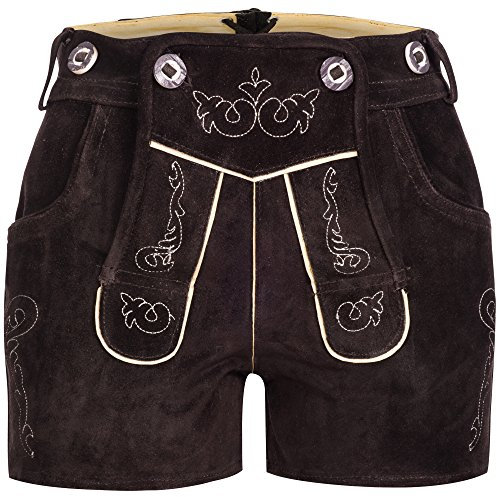 Mufimex Damen Trachten Lederhose Shorts kurz Dunkelbraun Gr. 42
