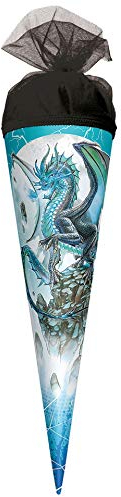 ROTH Geschenk-Schultüte Eisdrache 35 cm klein - rund Tüllverschluss - Zuckertüte Drachen EIS