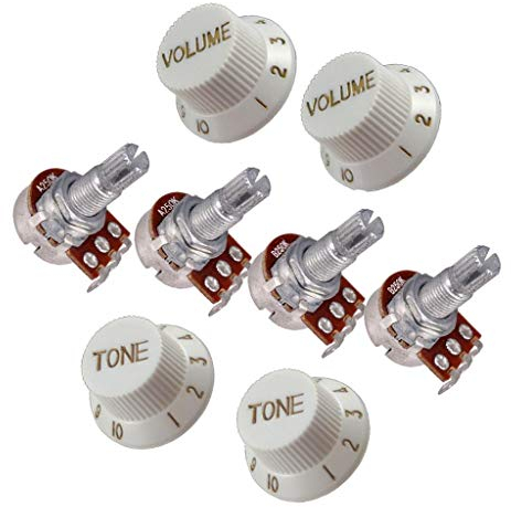 4PCS 250K Gitarren Potentiometer, mit 4Pcs E-Gitarre Control Regler Volumen Regler Tone Knöpfe Potiknöpfe
