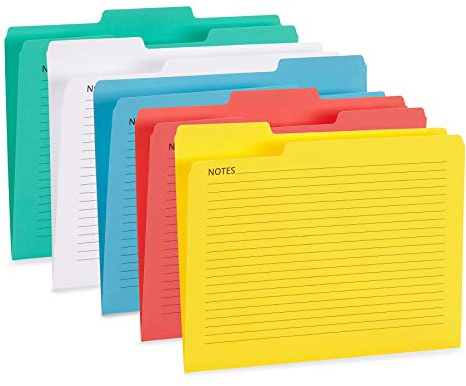 Blue Summit Supplies 25 Notes File Folders, Letter Size, Assorted Colors, File Folders with Lines, 1/3 Cut Tab Top, Great for Organizing and Easy File Storage, 25 Pack