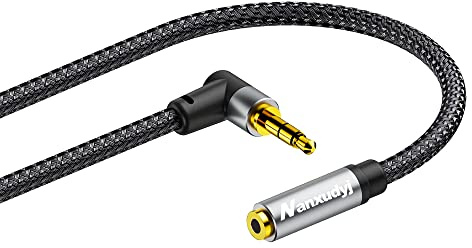 Nanxudyj 3.5mm Headphone Extension Cable 25FT,Right Angle 3.5mm Male to Female Stereo Audio Extension Cable/90 Degree Right Angle Aux Cable for Smartphones, Tablets, Media Players