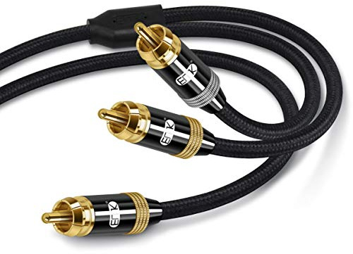 RCA Y-Adapter Stereo Audio Cable,EMK Subwoofer/Coaxial Audio Cable Superb Sounds Quality for Gold-Plated Connectors (2M, RCA Male to 2RCA Male Audio Cable, Black)
