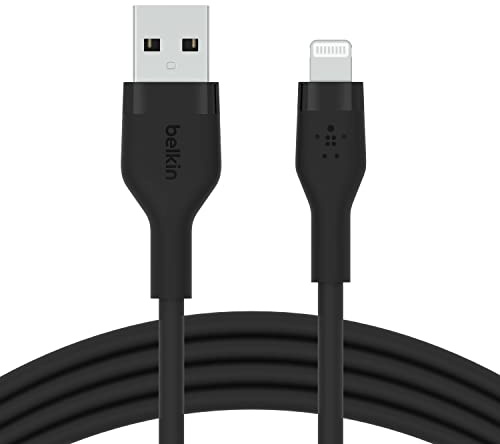 Belkin BoostCharge Flex Silikon-USB-A/Lightning-Kabel, 1 m, MFi-zertifiziertes Ladekabel für iPhone 14/14 Plus, 13, 12, 11, Pro, Max, mini, SE, iPad und andere Geräte – Schwarz