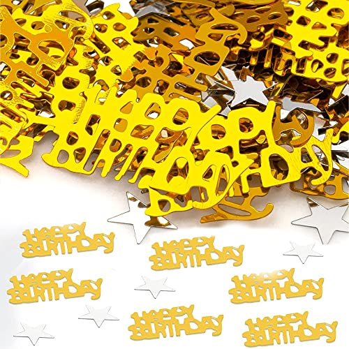 Happy Birthday Konfetti in Gold Sterne Konfetti 15g Geburtstagskonfetti Tischdeko Tischkonfetti Streudeko für Geburtstagsfeier, Motto-Party, Dekoration, Geschenk-Deko…