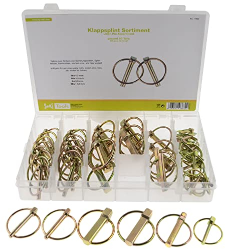 SeKi Klappsplinte Sortiment 50 teilig 4,5-6-8-11 mm Splinte Klappstecker, Sicherungsbolzen