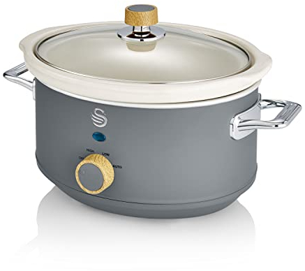 Swan Nordic Style Slow Cooker with Removable Ceramic Pot, Keep Warm, Low and High Heat Settings, Generous 3.5 Liter Capacity, Slate Gray (SF17021GRYN)